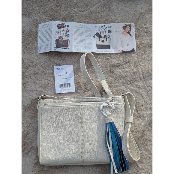 NWT BRIGHTON White Barbados City Organizer Crossbody Tasseled White-Blue #T435A2 - Picture 4 of 16